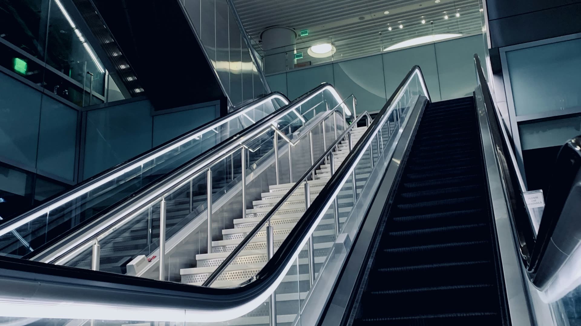 Escalators inside a modern public building